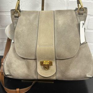 Chloe Lexa Crossbody Bag Suede Small Neutral